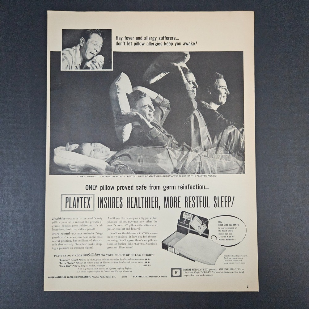 1951 Playtex International‎ Latex Corp Pillow Vintage Print Ad Dover DE Restful